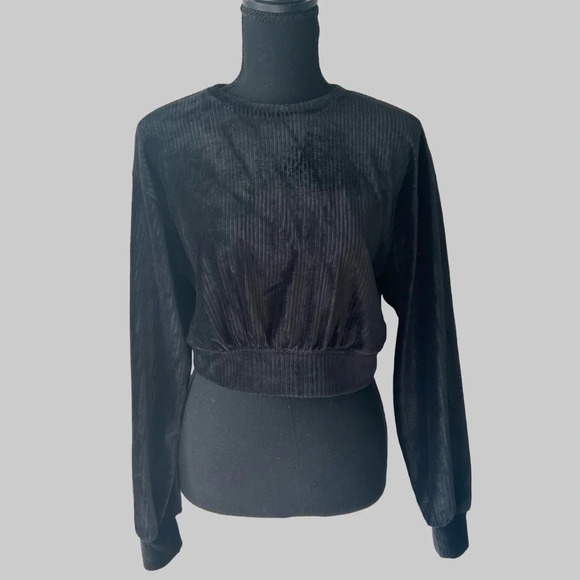 NWT Forever 21 Black Ribbed Velvet Cropped Top - Picture 1 of 14